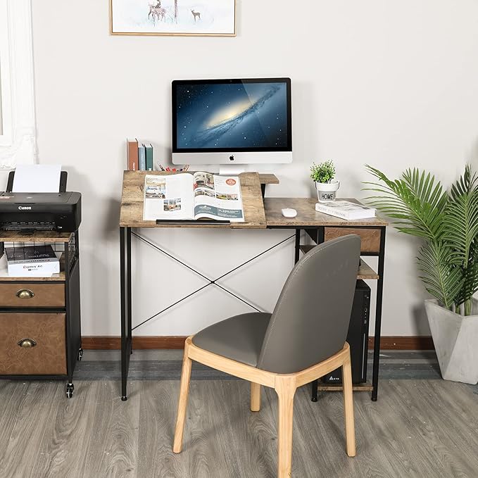 X-cosrack Drafting Table with Storage Shelves &amp Drawer 43 Adjustable Art Desk with Monitor Stand for Home Office Computer Tiltable Draft Drawing Table for Artist Study Writing Workstation