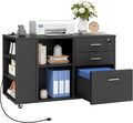 DWVO File Cabinet with Charging Station 3 Drawer Mobile Filing Cabinet with Lock Printer Stand with Open Storage Shelf for Home Office Black