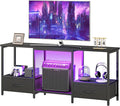 HOOBRO LED TV Stand with Storage LED Entertainment Center with Open Shelves and Drawer Fits TVs up to 55 Television Stand for Living Room Bedroom Black BB123DDS01G1