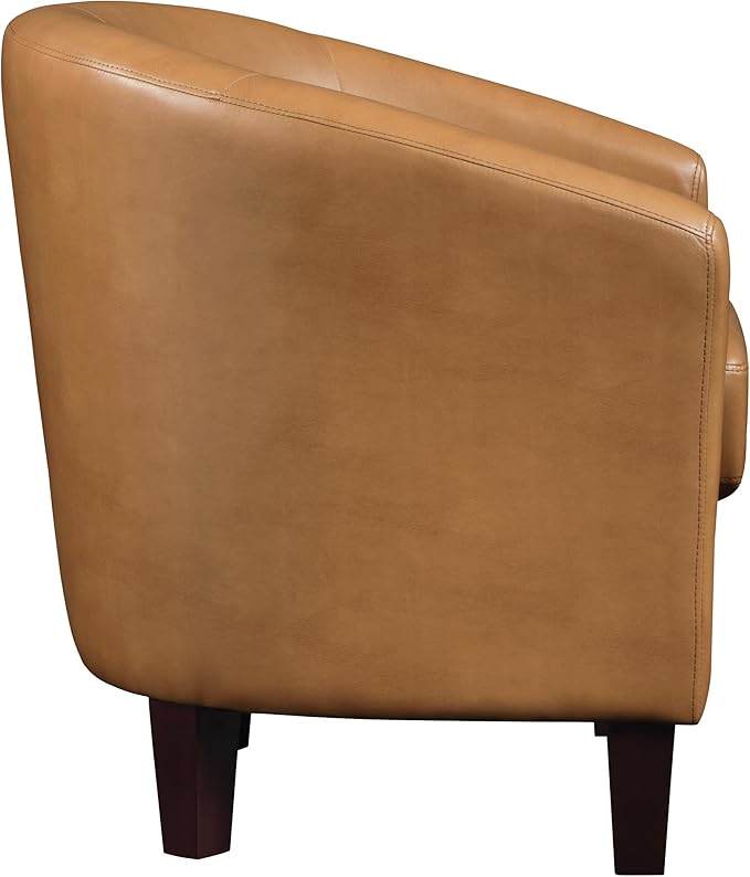OSP Home Furnishings Ethan Tub Accent Chair with Dark Espresso Wood Legs Camel Faux Leather