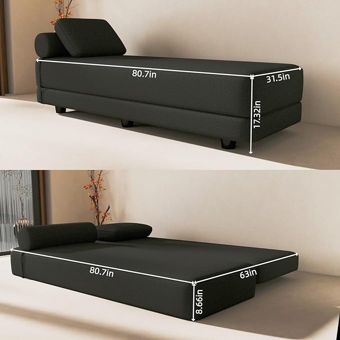 Daybed Queen Size Sofa Bed Chair 80 L Folding Sofa Chair with Pillow Lounge Chaise Bed Chair with Back Support for Living Room Bedroom
