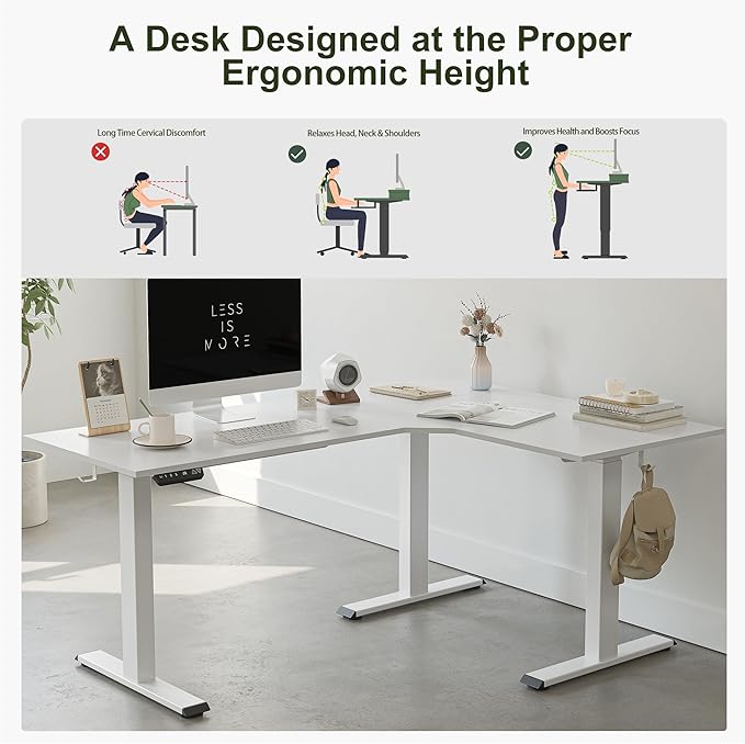 BANTI Triple Motor 75 L Shaped Standing Desk Height Adjustable Electric Stand up Corner Desk Sit Stand Home Office Desk Computer Workstation with Memory Preset White Top