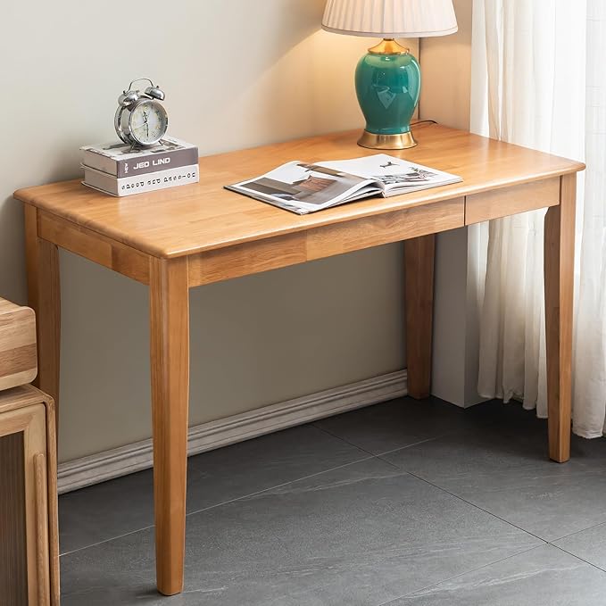 Solid Wood Desk Gaming Study Home Office Desks for Work Student PC Desk for Bedroom Small Computer Desk for Small Spaces Easy to Assemble