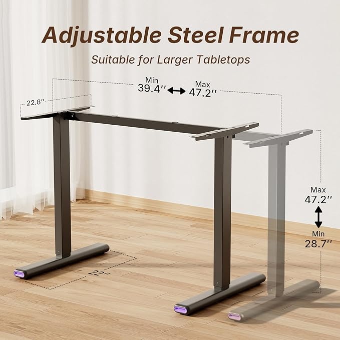 NearHub Dual Motor Electric Standing Desk Solid 48 x 24 Height Adjustable Sit Stand Desk Premium Whole Piece Top Memory Controller Ergonomic Work Desks for Home Office (OD30 Black 48”×24”)