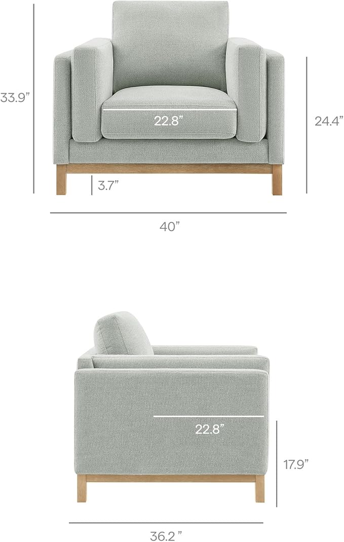 Modway Roscoe Fabric Armchair in Mist - Comfortable Deep Seat Accent Chair with Arms for Living Room or Bedroom