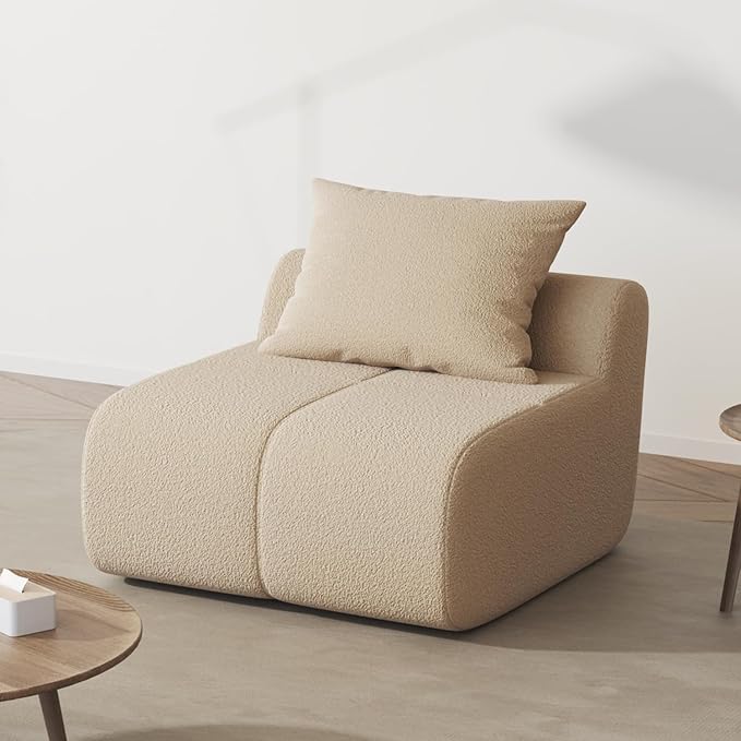 Cloud-Loaf Armless Middle Chair Single Modular Sofa Extension Piece Boneless Memory Foam Slipper Chair Deep Seat Floor Couch Component for Living Room No Assembly Beige