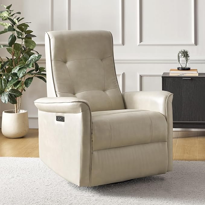 HULALA HOME Power Recliner Chair Faux Leather Modern Electric Recliner with High Back Nursery Rocking Glider Recliner with USB Type-C Port for Living Room Bedroom Home Beige