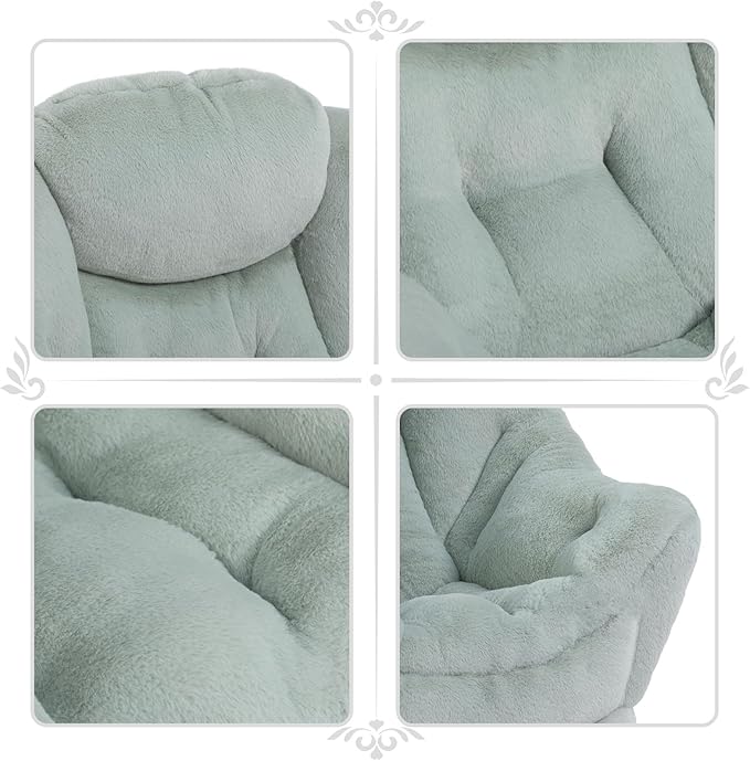 HollyHOME Lazy Chair with Foldable Ottoman Accent Comfy Lounge Armchair and Folding Footrest Stool Leisure Sofa Reading Chair and Footstool for Living Room Bedroom DormFaux Fur Pea Green