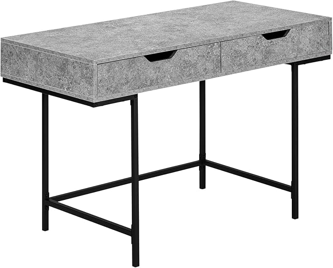 Penau Contemporary Computer Desk with 2 Storage Drawers 48 Inch Grey Stone Finish Modern Black Metal Base Versatile Home Office Desk