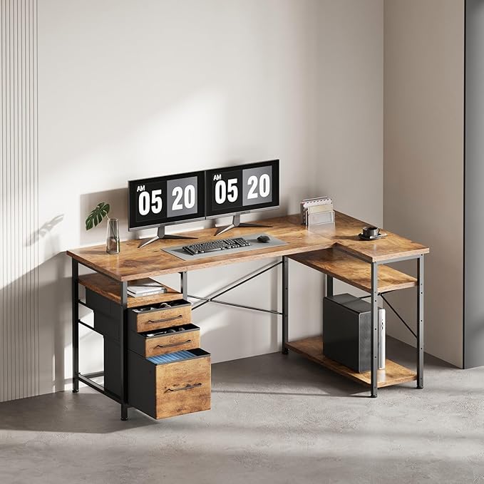55 Computer Desk with Drawers Desks for Bedrooms Writing Desk with Storage Work Desk for Small Space Rustic Brown
