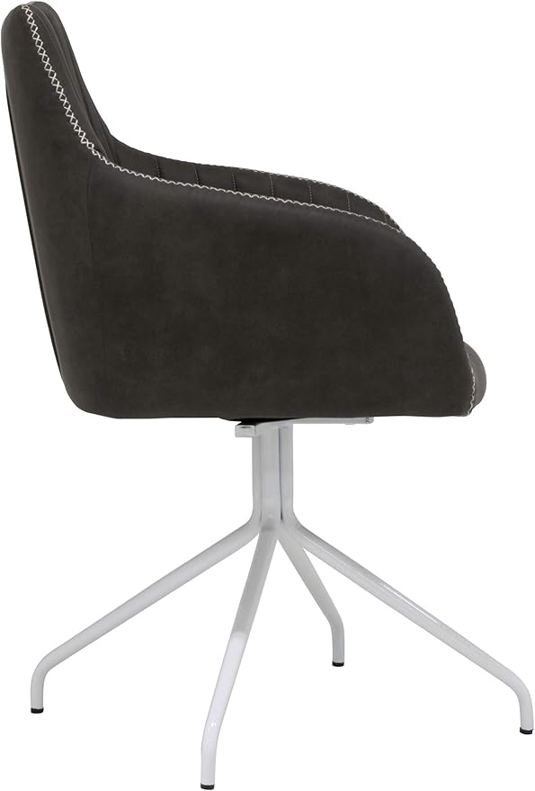 Calico Designs Adelaide Mid-Back Swivel Office Accent Chair – Dark Gray Faux Suede Tufted Upholstery White Metal Legs 250-lb Capacity – Modern Accent Home Office Swivel Seat
