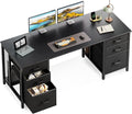 ODK 63 Inch Office Desk with 6 Fabric Drawers Large Computer Desk for Home Office with Hidden Storage Shelves Black
