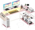 Jojoka L Shaped Computer Desk with Power Outlets &amp LED Light 49.6 Reversible Corner Computer Desk with Storage Shelves &amp Monitor Stand Home Office Desk Gaming Desk Writing Desk (Pink)