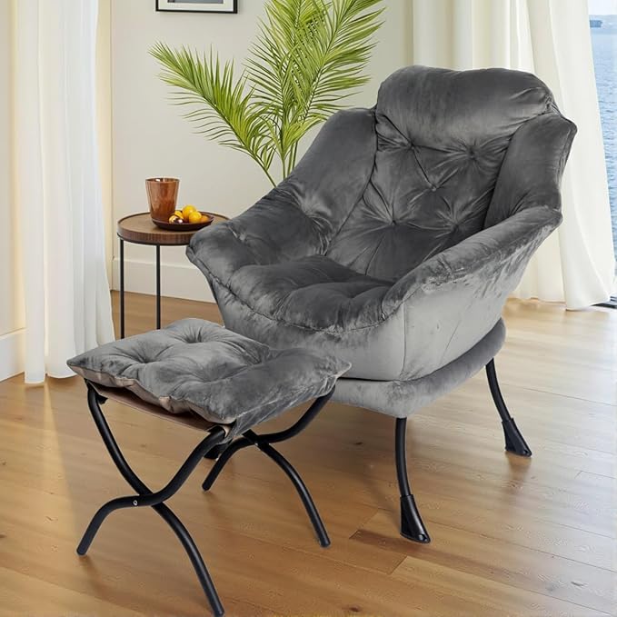 Kokel Lazy Chair with Folding OttomanLiving Room Chairst (Dark Gray-1118)