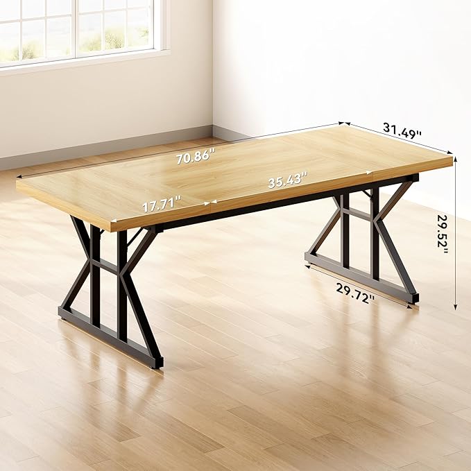 LITTLE TREE 70.8-Inch Large Executive Desk Modern Computer Office Desk Wooden Writing Desk Study Table for Home Office Light Walnut-Black