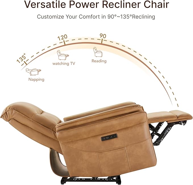 Power Recliner Chair with Adjustable Headrest and Footrest Dual Motor Leather Reclining Chair with USB/Type-C Charging Zero Gravity Modern Electric Recliner for Adults Living Room Bedroom