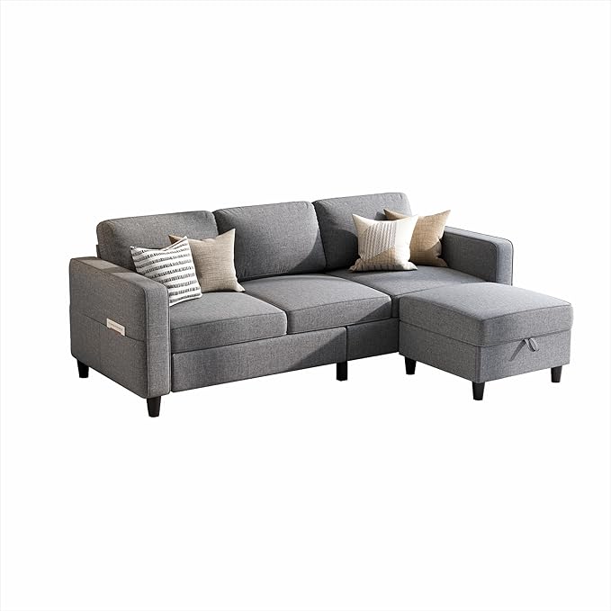 Sectional Sofas Couches for Living Room 78 L-Shaped Couch - Modern Linen Grey Sofa with Storage Ottoman for Apartments Studios &amp Home Offices Small Space