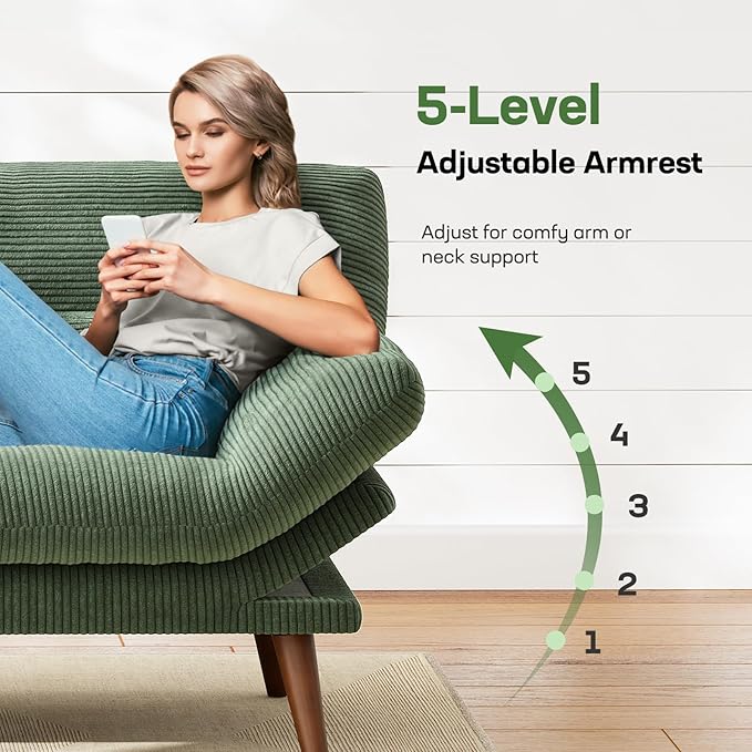 Marsail Futon Sofa Bed 75” Futon Couch with Adjustable Backrest &amp Armrests Convertible Small Sleeper Sofa Bed for Small Apartments Study Room Office Corduroy Loveseat Green