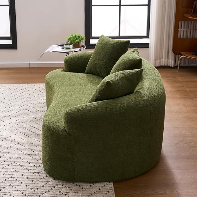 Curved Loveseat Sofa Couch for Living Room 65’’ Modern Comfy Cloud Floor Couch Round Sofa Full Sponge Compression Sofas with Deep Seat for Small Spaces Apartment No Assembly NeededGreen