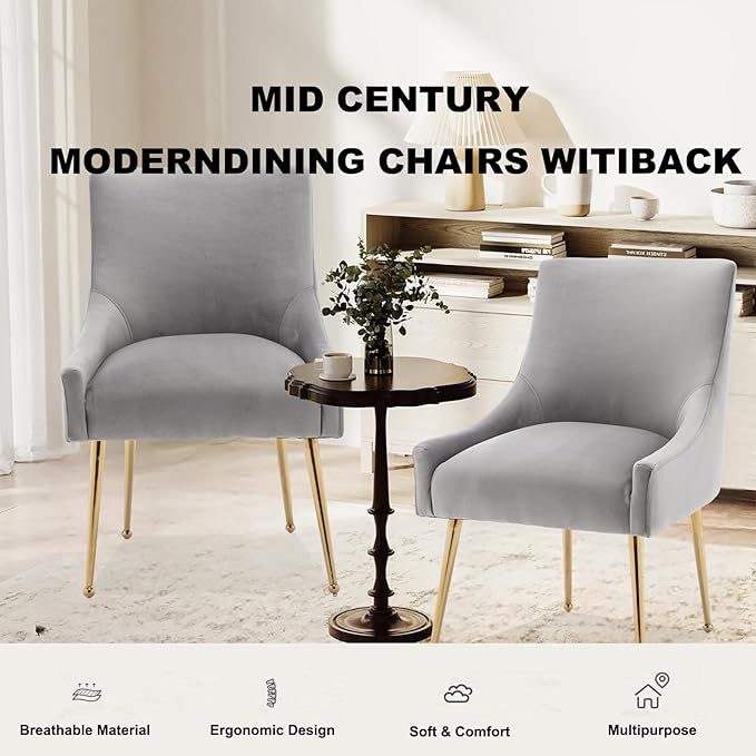 Dining Chairs Set of 6 Modern Velvet Dining Room Chairs with Gold Legs Upholstered Accent Chairs for Living Room/Restaurant/Study Room(Grey)