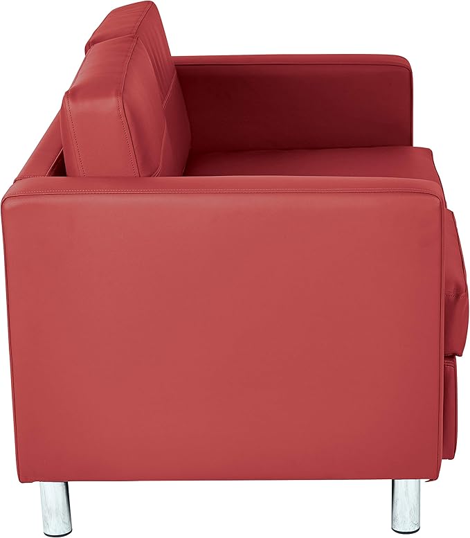 Office Star Pacific Loveseat with Padded Box Spring Seats and Silver Finish Legs Dillon Lipstick Faux Leather