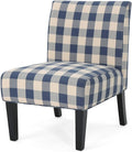 Christopher Knight Home Kendal Accent Chair Upholstered Farmhouse-Style Blue Checkerboard Matte Black Rubberwood Legs 29.2D x 22.5W x 32H in
