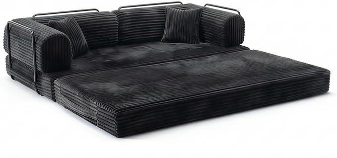 Convertible Sleeper Sofa Bed Folding Floor Mattress Couch with Fixed-Shape Frame Futon Boneless Couch Lounge Loveseat with Pull Out Bed No Assembly Required Black