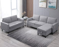 PUREMIND 2 Piece Living Room Sofa Set L Shaped Sectional Couch and Loveseat Sets Modern Linen 3 Seater Sofa with Storage Ottoman + 2-Seat Love Seat Furniture Sets for Apartment