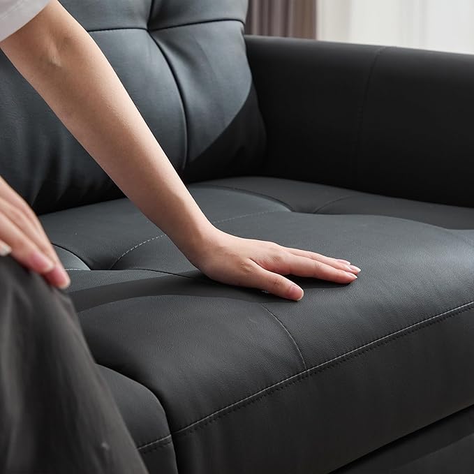 TYBOATLE Sofa Couch 61 Small Loveseat Couches for Living Room Leather Couch Mid Century Modern Tufted Mini Sofa Comfy Office 2 Seat Settee Love Seat for Small Spaces Bedroom (2 Black)