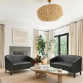 50 Faux Leather Small Barrel Love Seats Set of 2 Diamond Tufted Back Compact Loveseats Sofas with Nailhead Trim Modern 2-Seater Couches with Solid Wood Legs for Small Spaces Apartments Black