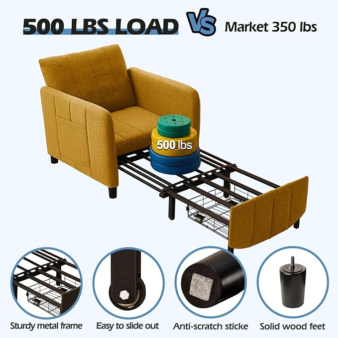 Sleeper Chair 84 Extra Long Convertible Chair Bed Upgraded 3-in-1 to 4-in-1 Pull Out Chair &amp Single Sofa Bed for Adult Sleeping Chairs for Living Room &amp Small Space