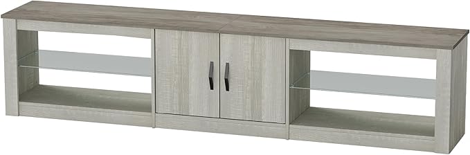 Bestier 80 Inch TV Stand for 75/77/85/86 inch TVs LED Gaming Entertainment Center for PS5 with Storage Cabinet &ampAdjustable Glass Shelves Modern TV Console Table for Living Room Bedroom Wash Whi