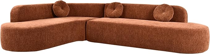 122'' Curved Design Sectional Sofa Extra Large Sectional Sofa Soft Fabric Upholstery 5-Seater Sectional Couches with Three Round Cushions High-Resilience Foam for Ultimate Comfort (Orange/019)