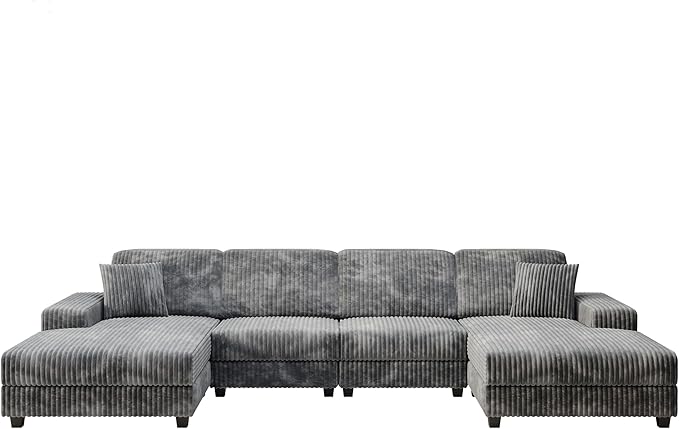 ERYE U-Shaped Modular Sectional Sofa Convertible Symmetrical Sofa Couch with Removable Chaise Lounges U Shaped Double Chaises Sectional Couches with Storage Armrests