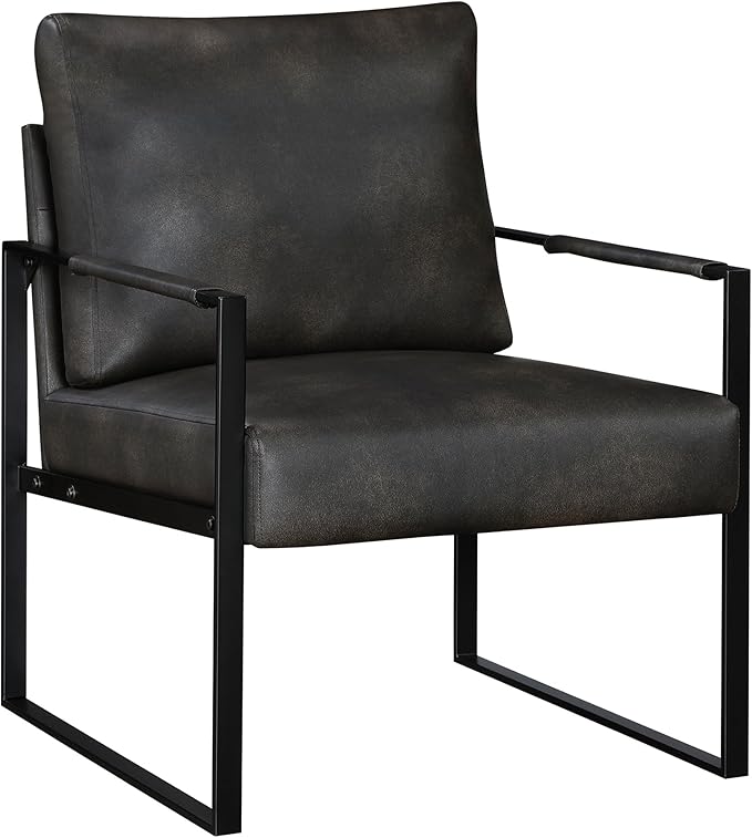 Lexicon Modern Accent Chair Faux Leather Upholstered Living Room Chair With Wrapped ArmrestsArm Chair With Black Metal FrameComfy Single Chair For Living Room/Bedroom/Reading Room/OfficeDark Brown