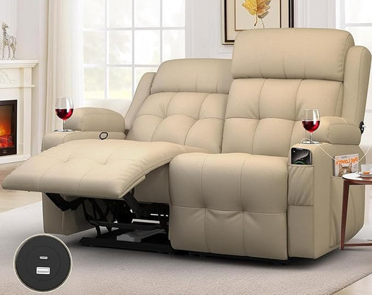 Reclining Loveseat with Pebble Texture Fabric Loveseat Recliner with USB/Type C Ports Storage &amp Cup Holders RV Wall Hugger Recliner Sofa for Living Room &amp Home Theater &amp RV