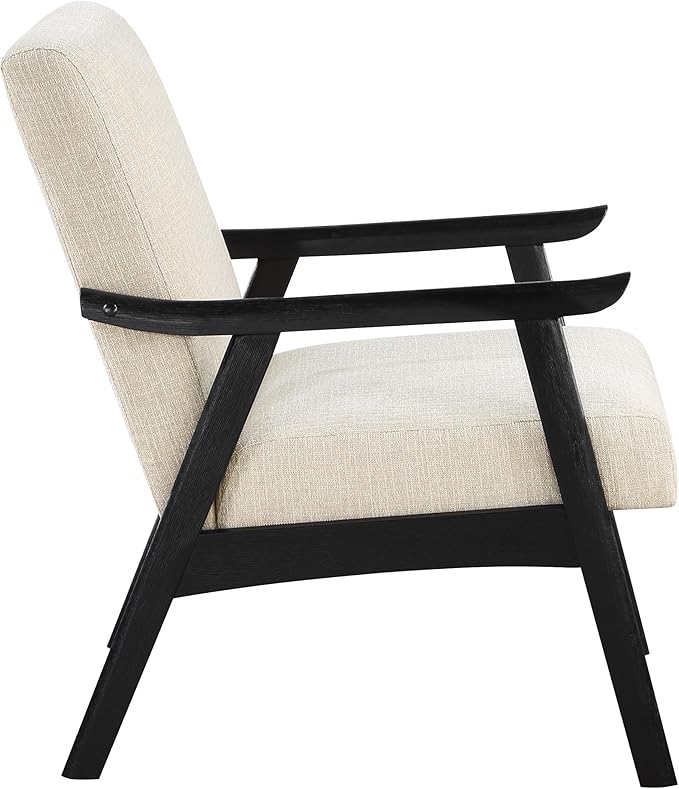 OSP Home Furnishings Weldon Mid-Century Modern Armchair Linen Fabric with Black Finished Frame