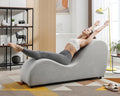 BALUS 60.6 Width Yoga Chaise Lounge Chair for Living Room Relaxing S-Shape Yoga Sofa Chair for Adults Office Yoga Stretching Velvet Yoga Chaise Lounges Indoor for Apartment Exercising Light Grey
