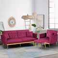 2 Pieces Velvet Futon Sofa Set with Adjustable Backrests and Armrests 70” Convertible Sofa Bed &amp Tufted Accent Chair with Ottoman for Living Room Fuchsia