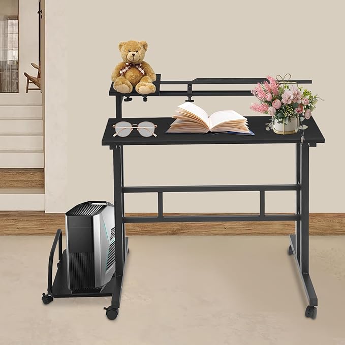 Adjustable Height Foldable Desk 26.4-45.3in Standing/Sitting Desk with 6 Lockable Wheels 44lbs Load Capacity for Home Office Dorm Bedroom (Black)