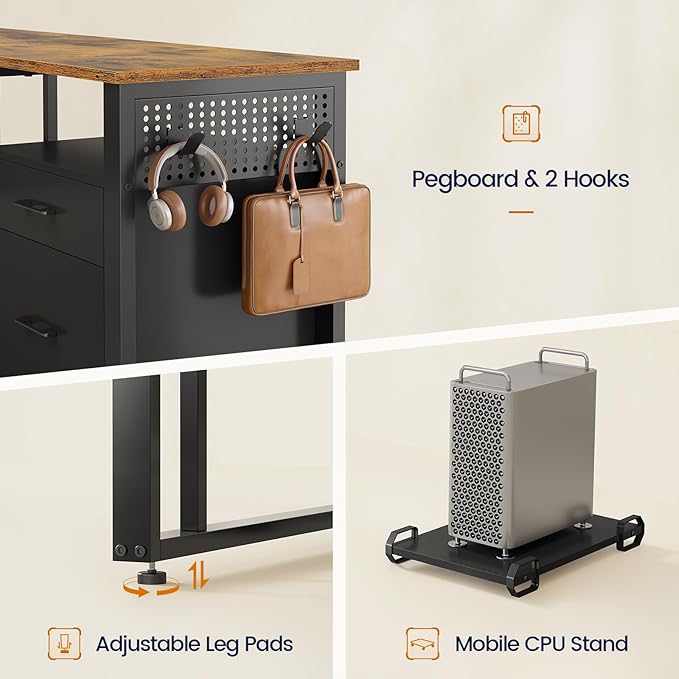 71 in Executive Desk with Power Outlets Reversible L Shaped Desk with File Drawers &amp Storage Shelves Large Office Desk Computer Desk with Pegboard Mobile CPU Stand Modern Corner Desk