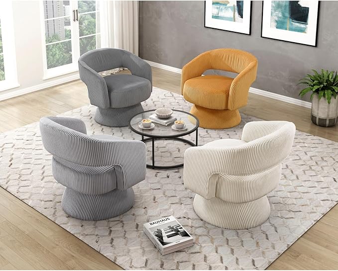 Modern Luxurious Swivel Accent Chair: Soft Corduroy Upholstery Plush Seating Stylish Living Room Chair