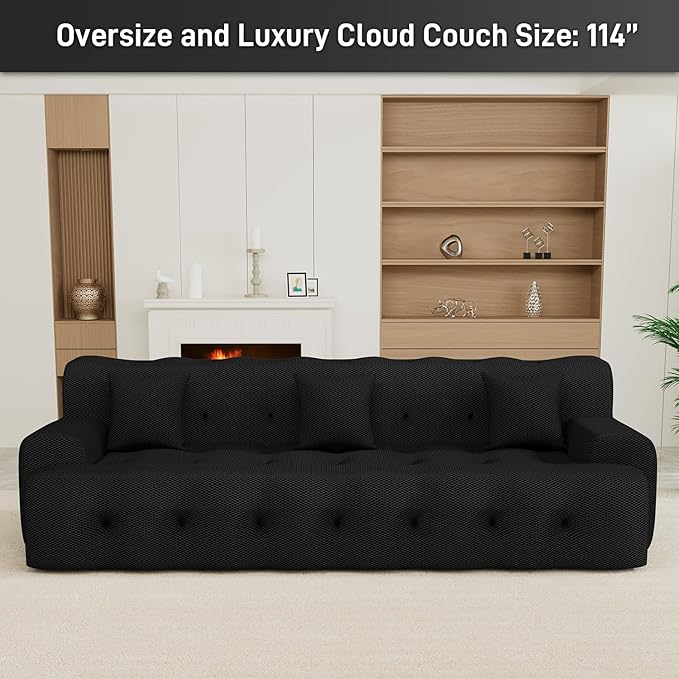 OUYESSIR 114 Boneless CouchCloud Couch3D Mesh Fabric Comfy Sofa3 Seater Modern Curved Sofa for Living RoomBedroom and ApartmentNo Assembly RequiredBlack