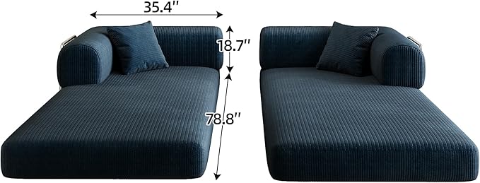 79 Convertible Sofa Bed with Fixed-Shape Frame Corduroy Folding Pull Out Couch No Assembly Modern Boneless Couch Compression Sofa in Box Floor Sofa for Living RoomBlue