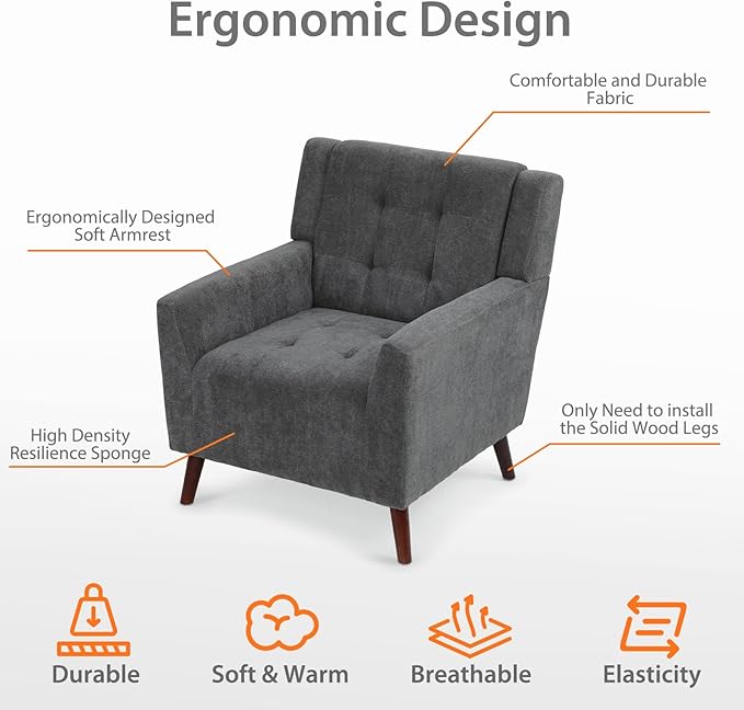 Dining Room ChairLiving Room Armless Chair Modern Design Fabric Armless Contemporary Accent Dining Chairs Sofa with Solid Wood Legs (Lava Gray)
