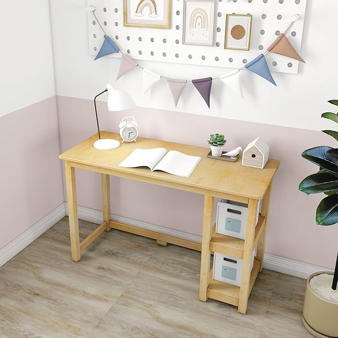 Max &amp Lily Solid Wood Desk With Shelves 47 Inches Natural