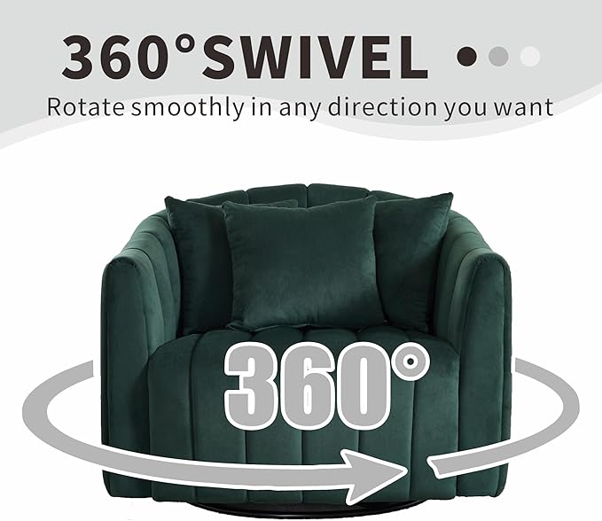 Mlmh &amp Kngwa 40.35 W Swivel Accent Chairs Oversized 360 Degree Swivel Barrel Chair with 3 Pillows Velvet Armchair for Living Room Bedroom Green