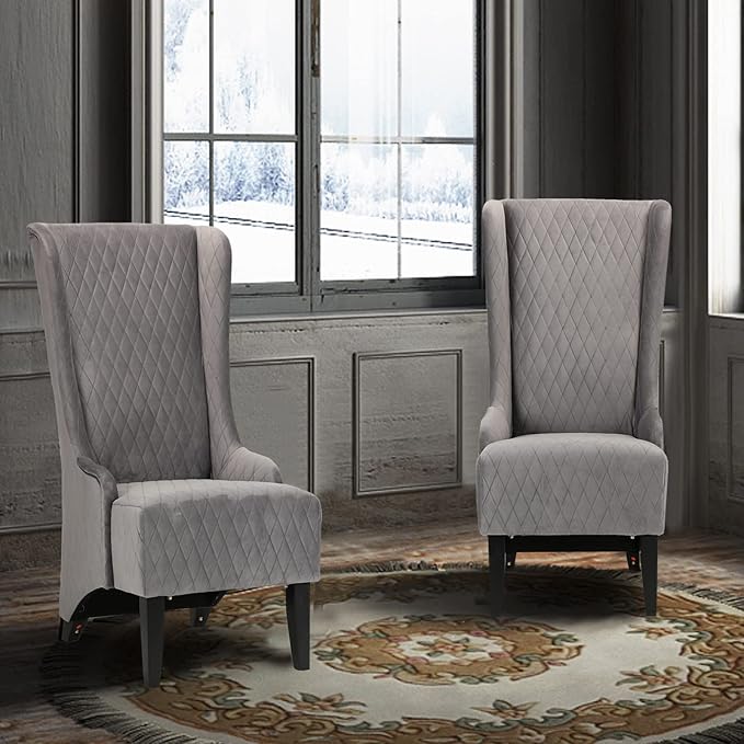Henf Fabric Upholstered Wingback Accent Chair Velvet Living Room Chair Accent Chair Modern Tufted Leisure Chair with Arms High Backrest Indoor Sofa Chair with Solid Wood Legs Grey