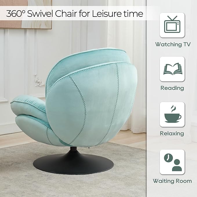 Velvet Swivel Accent Chair with Ottoman SetModern Tufted Armchair with Footrest for Living RoomReading TV Chair for AdultComfy Chaise Lounge Chairs with 360 Degree Swiveling for BedroomTeal