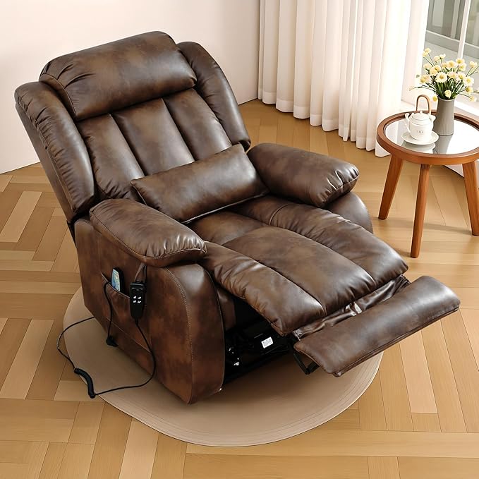 Infinite Position Lay Flat Lift Recliner Chair for Adults Dual Motor Power Lift Chair for Elderly with Massage &amp Heating Extended Footrest USB Ports Remote Control &amp Lumbar Pillow Leather